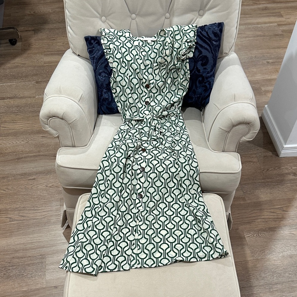 Green and Ivory Geometric Dress
